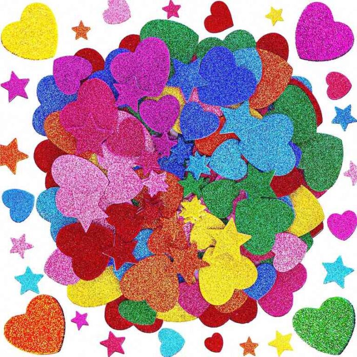 Natonhi 450 Pieces Glitter Foam Heart Stickers